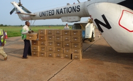 Photo reprinted courtesy MONUSCO/James Botuli, via Flickr A UN airplane delivers supplies to the Mbandaka airport to help fight Ebola