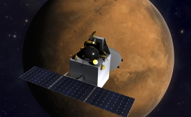 Photo reprinted courtesy Kevin Gill, via Flickr https://flic.kr/p/pdsqtR India's Mars Orbiter Mission spacecraft over Mars.