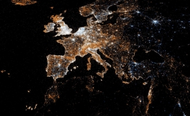 Photo reprinted courtesy Eric Fischer via Flickr European Detail Map of Flickr and Twitter Locations, by Eric Fischer