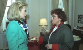 Public Domain photo of Lieberman and then-First Lady Hillary Clinton, March 1993