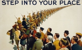 Step into your place. English propaganda poster by the Parliamentary Recruiting Committee, London. Image in the public domain