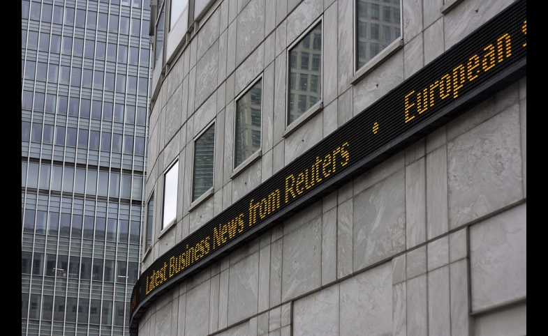 Photo reprinted courtesy Senseiich via Wikimedia Commons Canary Wharf news ticker