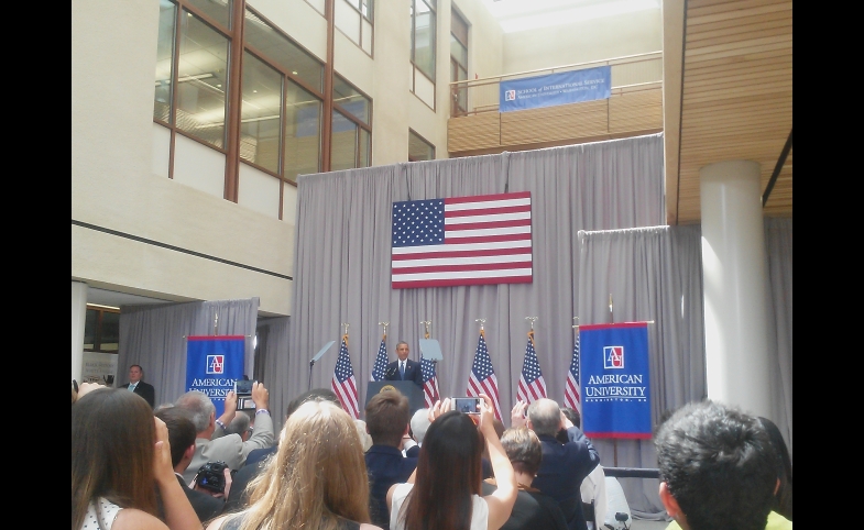President Obama at American University, August 5, 2015. Photo courtesy R.S. Zaharna