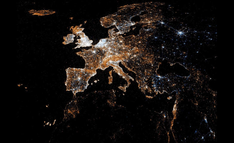 Photo reprinted courtesy Eric Fischer via Flickr European Detail Map of Flickr and Twitter Locations, by Eric Fischer