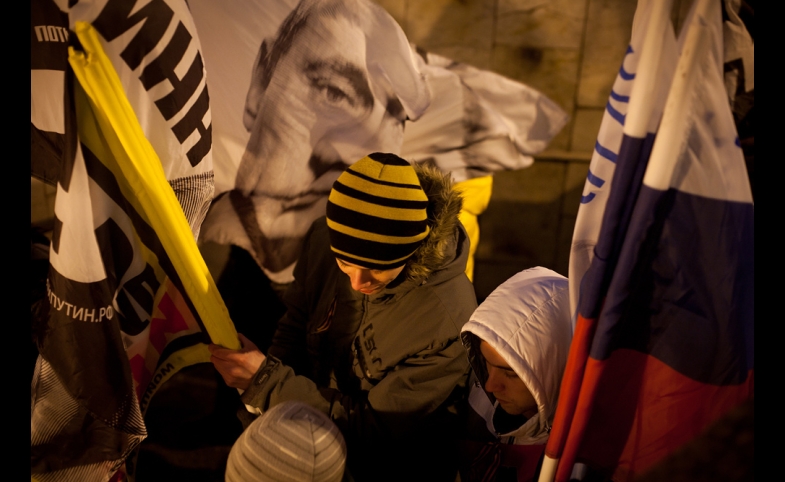 Photo reprinted courtesy Sime Simon, via Flickr https://flic.kr/p/bnQz6w A pro-Putin rally near the Kremlin, 2012.