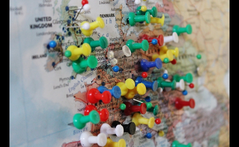 Photo by Charles Clegg/ CC by-SA 2.0 From the world map in St. Columba's, Largs: where visitors from around the world had put in pins to denote their home-town.