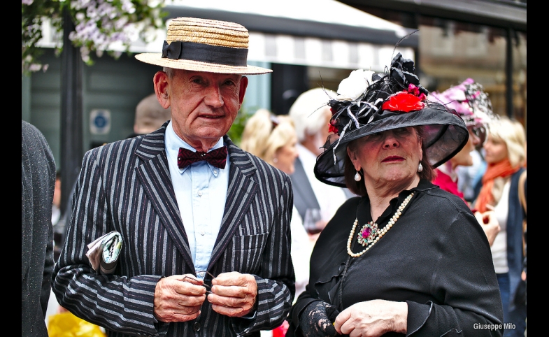Photo reprinted courtesy Giuseppe Milo, via Flickr https://flic.kr/p/eNyScq An Irish couple celebrate Bloomsday in Dublin.