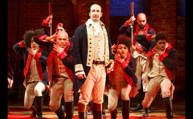 Photo reprinted courtesy Wholiveswhodieswhotellsyourstory, via Wikimedia Commons A scene from the musical Hamilton