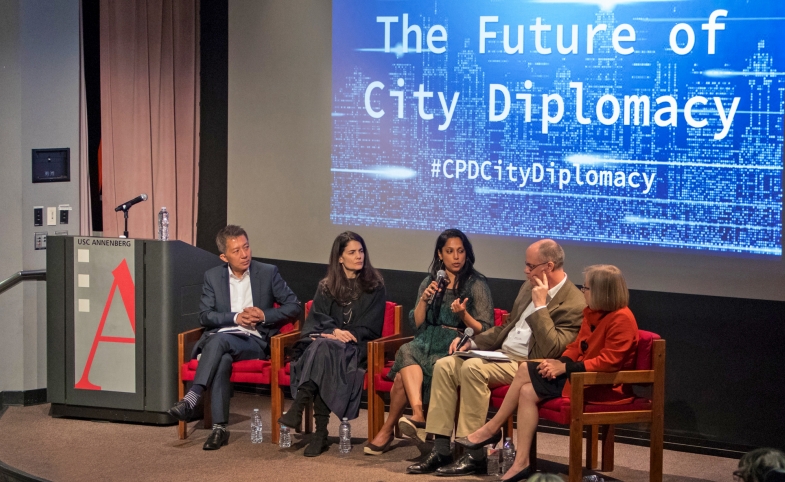 Panelists at CPD's April 12 event, The Future of City Diplomacy