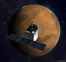 Photo reprinted courtesy Kevin Gill, via Flickr https://flic.kr/p/pdsqtR India's Mars Orbiter Mission spacecraft over Mars.